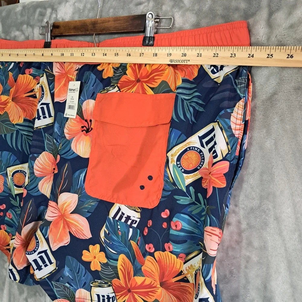 Miller Lite Tropical Floral Swim Board Shorts Above The Knee Men's Size 3XL NWT